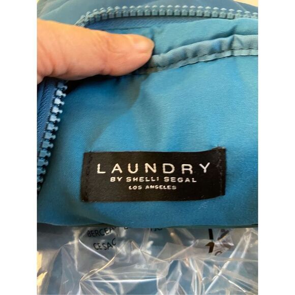 Laundry Puffy Shelli Segal quilted backpack Turquoise LA 15x12 plush +access new - Picture 8 of 11